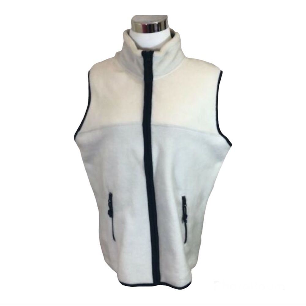 Carolyn Taylor Sport Womens Size M Fleece Vest Zip Front‎ Ivory Pockets Lined